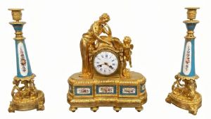 TRITTICO IN BRONZO DORATO E PORCELLANA SEVRES - FRANCIA